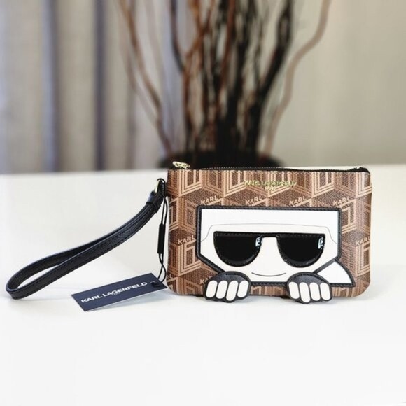 NEW! KARL LAGERFELD PARIS Logo Monogram Wristlet Clutch - Picture 3 of 15